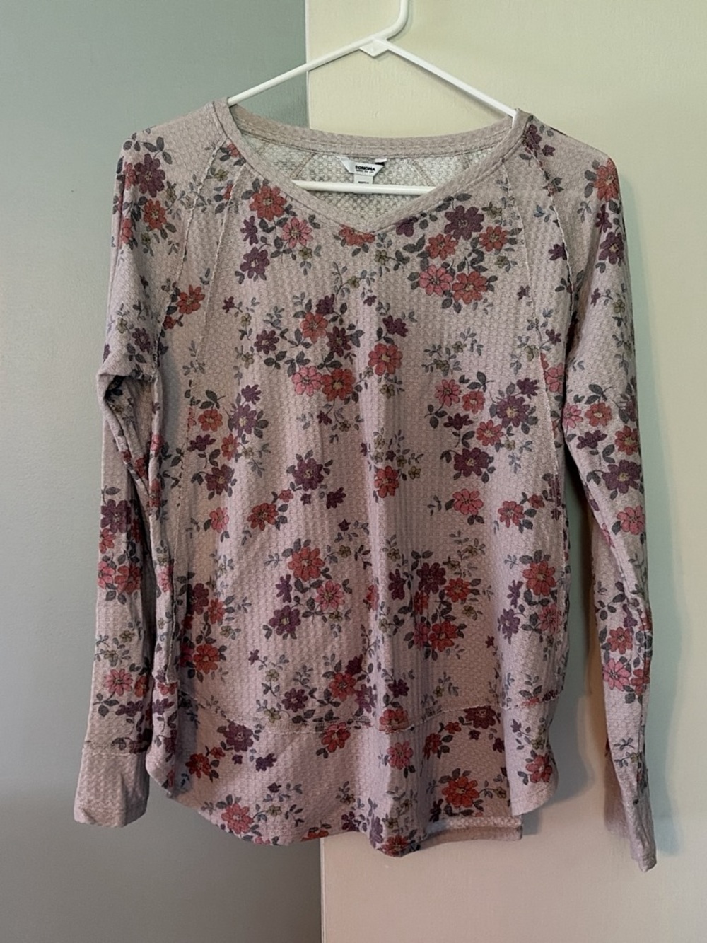 Sonoma Pink Floral Waffle Long-Sleeve Tee
